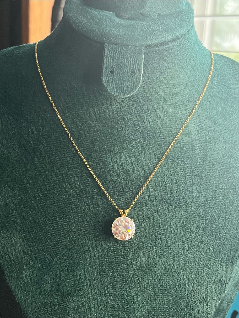 6 CT Moissanite Solitaire Necklace, Gold Over S925, 18”